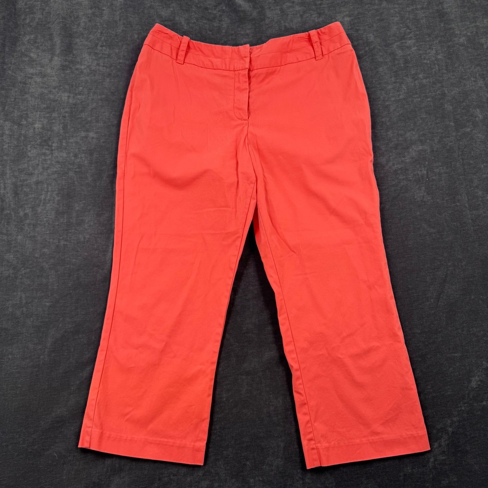 Chicos Coral Pink Ankle Crop Pants‎ Womens L Cotton Blend Stretch Straight Leg
